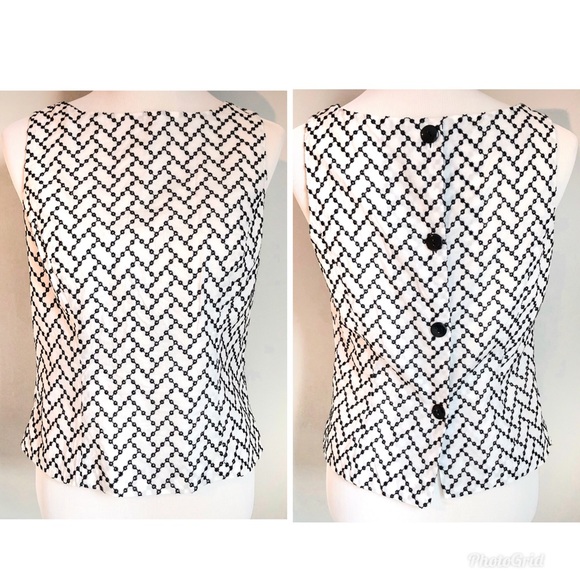 Jones New York Tops - Jones New York Signature White Black Eyelet Top, M